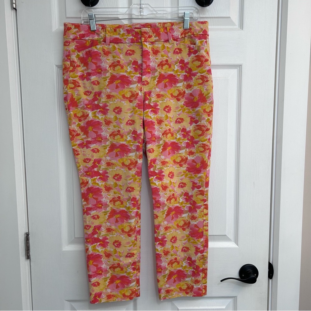 Old Navy Pink and Yellow Floral High Rise Pixie Skinny Capris